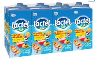 Pack de 8 briques de lait demi-écrémé Lactel à 8,50€