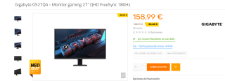 Gigabyte GS27QA - Monitor gaming 27" QHD FreeSync 180Hz por 158,99€