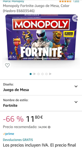 Monopoly Fortnite-Juego de Mesa, por 11,77€.
