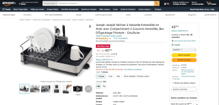 Séchoir à Vaisselle Extensible Joseph Joseph en acier avec compartiment à couverts amovible, bec d'égouttage pivotant - 1 niveau à 43,99€
