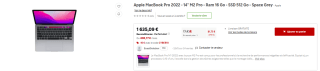 Apple MacBook Pro 2022 - 14" M2 Pro - Ram 16 Go - SSD 512 Go - Space Grey à 1.635,09€