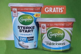 Campina magere kwark naturel 500g of Campina Sterke Start Yoghurt gratis bij de Jumbo