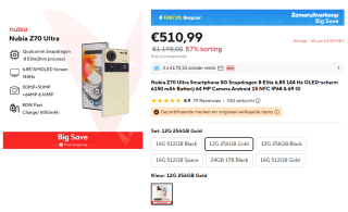 Nubia Z70 ultra 12GB/256GB Gold voor €510,99 bij Aliexpress