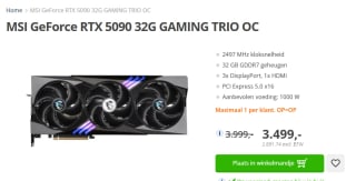 MSI GeForce RTX 5090 32G GAMING TRIO OC Videokaart voor €3.499 bij Paradigit
