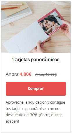 70% dto en tarjetas rectangulares y tarjetas panorámicas