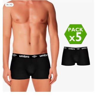 Pack de 5 calzoncillos marca Umbro en color negro para hombre por 11,18€