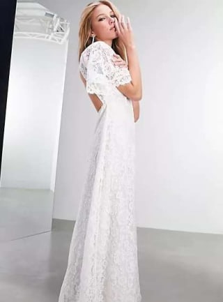 Olivia lace flutter sleeve wedding dress for £37.50 at Asos