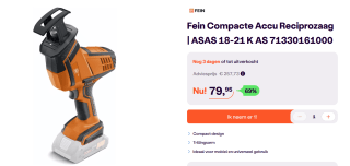 Fein ASAS 18-21 K AS accu reciprozaag voor €79,95 bij Ibood