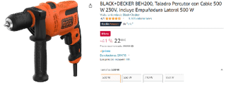 Taladro con cable BLACK+ DECKER beh200 de 500W por 22.99€