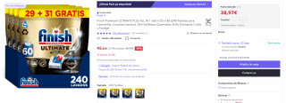 180 Pastillas Finish Powerball Ultimate Plus All In 1 por 30,40€ y 240 pastillas por 38,97€