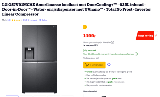 LG GSJV91MCAE Amerikaanse koelkast met DoorCooling voor €1499 bij Bol.com