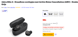Jabra Elite 4 - Draadloze oordopjes voor €59 bij Bol