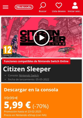 Citizen Sleeper Nintendo Switch por 5,99€.