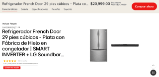 Refrigerador French Door 29 ft + LG Soundbar SQC1 por $20,999