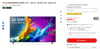 TV QNED 65" LG 65QNED80T6A, UHD 4K, Procesador Inteligente 4K α5 por 649,99€