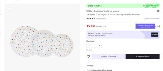 Vajilla 18 piezas vidrio opal blanco decorado marca Arcopal modelo Elisa por 13,90€