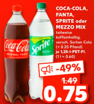 Coca Cola, Fanta en Sprite, 1,25l voor €0,75 bij Kaufland in Duitsland