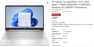 HP Laptop 15s-eq2420nd 15,6" Laptop voor €449 bij Amazon.nl