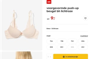 Voorgevormde push-up bh voor €9 bij de Hema