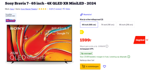 Sony Bravia 7 - 65 inch - 4K QLED XR MiniLED - 2024 voor €1.599 bij Bol