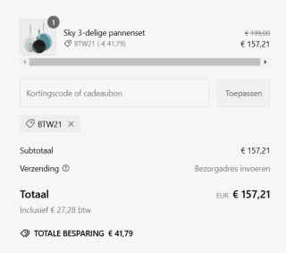 21% korting op BK Pannen met de code