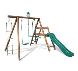 Balançoire - SOULET - Mûrier - en bois traité 3 agrès et toboggan à 299€