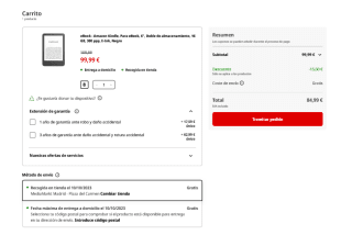 eBook Amazon Kindle de 6" 16GB 300 ppp por 84,99€