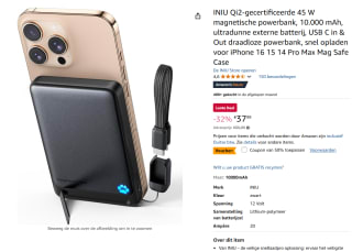 INIU Qi2-gecertificeerde 45 W magnetische powerbank, 10.000 mAh voor €19,31 bij Amazon