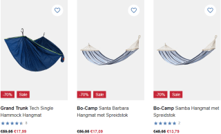 Tot 70% korting op hangmatten (o.a. Grand Trunk & Bo-Camp) bij Bever