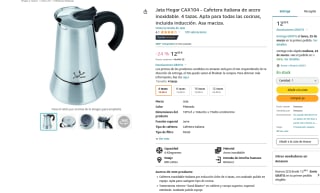 Cafetera Jata Acero Inoxidable por solo 12,99€