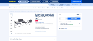 Conjunto de salón exterior, 4 piezas, acero / textileno, sofá 2 plazas, 2 sillas, mesa de café, negro por 78,65€