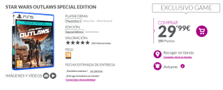 Videojuego Star Wars Outlaws Special Edition PS5/Xbox por 29,99€