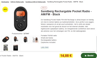 Sandberg Pocket Radio FM+AM Recharge voor €14,88 bij Proshop