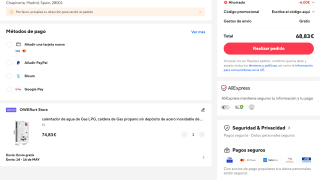 calentador de agua de Gas LP acero inoxidable de 6L-18L con Kit de ducha por solo 68,83€