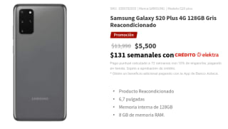 Samsung Galaxy S20 Plus 4G 128GB Reacondicionado por $5,500 en Elektra