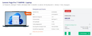 Lenovo Yoga Pro 7 14APH8 laptop voor €849 bij Azerty