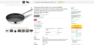 Tefal Jamie Oliver Sartén 24 cm acero inoxidable por 32,99€