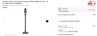 Aspirador escoba Samsung Jet 85 Complete VS20C8524TB/WA, 210 W por 299€