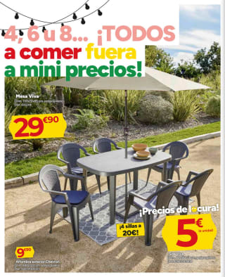 Mesa jardín 137x72x85cm por solo 29,90€ sillas 80x56x53cm a solo 5€ unidad