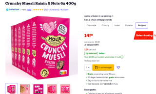 6x 400g Holie Crunchy Muesli Raisin & Nuts voor €14,99 bij Bol