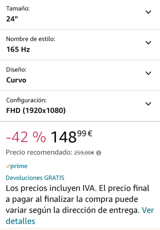 Monitor curvo para Gaming marca ASUS modelo VG24VQR por 148,89€