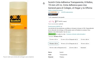 8 rollos Scotch Cinta Adhesiva Transparente por 3,80€