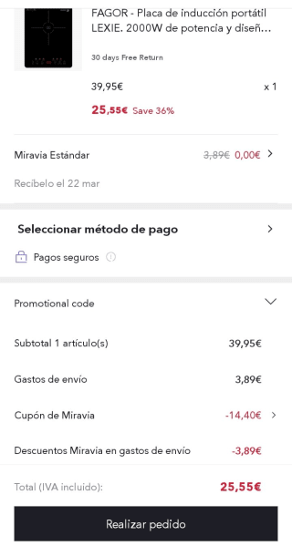 FAGOR - Placa de inducción portátil LEXIE por 25,55€.