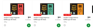 Jumbo's koffie cups 2 verpakkingen à 40 stuks voor €10