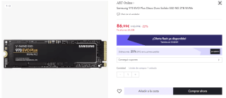 Disco Duro Solido SSD M2 2TB NVMe Samsung 970 EVO Plus por 71.99€