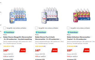 Diverse varianten Robijn wasverzachter 8 x 33 wasbeurten voor €14,86 bij Bol