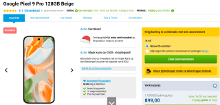 Google Pixel 9 Pro - 128GB voor €899 bij Belsimpel
