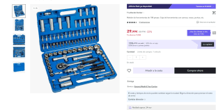 Maletin de herramientas de 108 piezas. Caja de herramientas con carraca, vasos, puntas por 20,99€