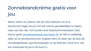 Gratis zonnebrandcrème factor 30 bij meer dan 120 Nederland smeerpalen