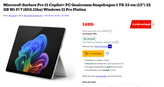 Microsoft Surface Pro 11 SD X Elite Wi-Fi, 32GB ram, 1TB opslag voor €1.499 bij Bol